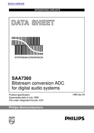 Philips SAA7360 Bitstream Conversion ADC Data Sheet - cover page