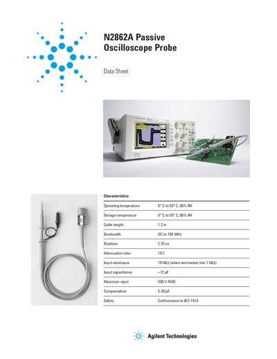 Agilent N2862A Passive Oscilloscope Probe Datasheet - cover page