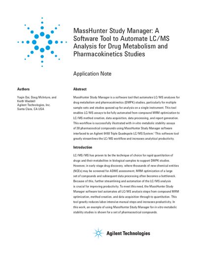 Agilent MassHunter Study Manager Application Note - cover page