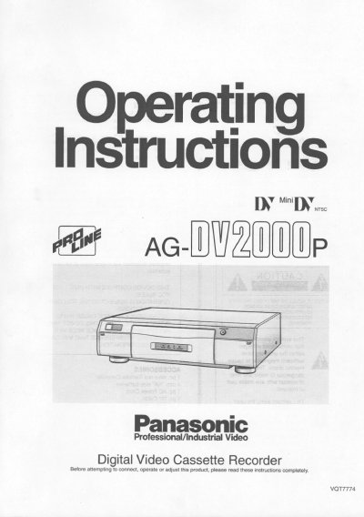 Panasonic AG-DV2000 Digital Video Cassette Recorder Operating Instructions - cover page
