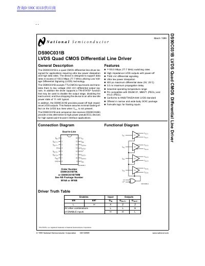National Semiconductor DS90C031B Quad CMOS Differential Line Driver Datasheet