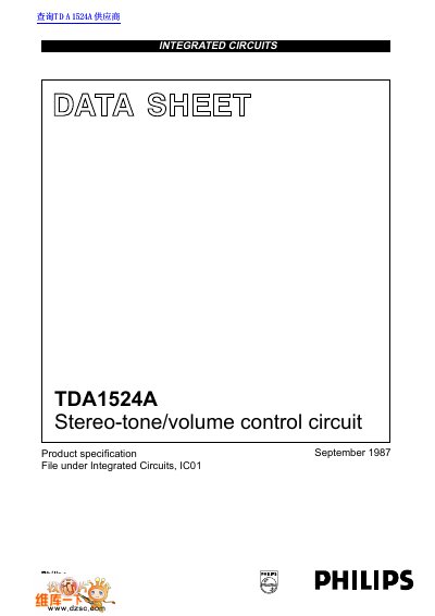 Philips TDA1524A Stereo-tone/Volume Control Circuit Datasheet