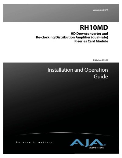 AJA RH10MD HD Downconverter and Re-clocking Distribution Amplifier Installation and Operation Guide - cover page