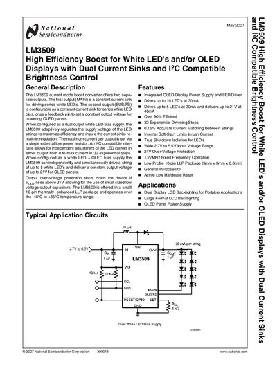 National Semiconductor LM3509 High Efficiency Boost for White LEDs and OLED Displays Handbook - cover page