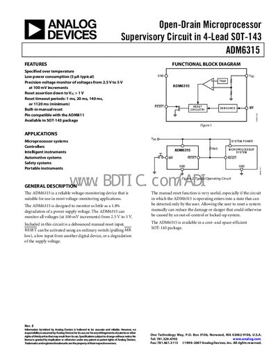 Analog Devices ADM6315 Datasheet - cover page