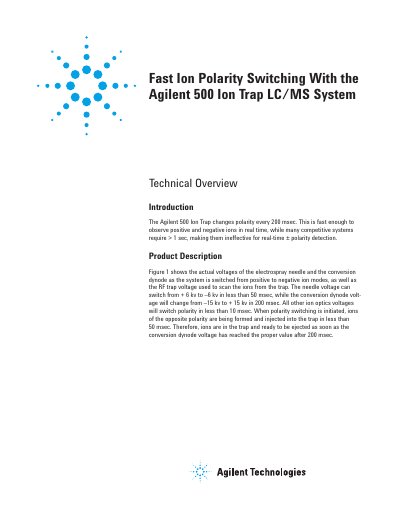 Agilent 500 Ion Trap LC/MS System Fast Polarity Switching Technical Overview - cover page