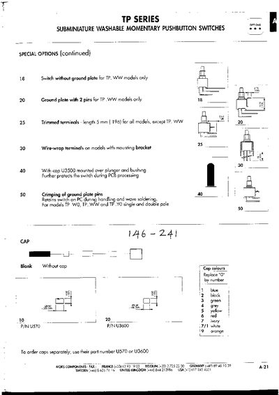 APEM TP Series Options Sheet - cover page