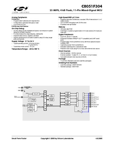 Silicon Laboratories C8051F304 Datasheet - cover page