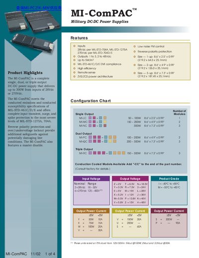 MI-ComPAC Military DC-DC Power Supplies Product Highlights - cover page