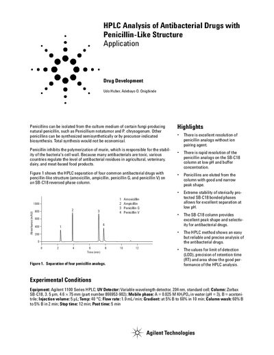 Agilent HPLC Analysis of Antibacterial Drugs with Penicillin-Like Structure Application Note - cover page