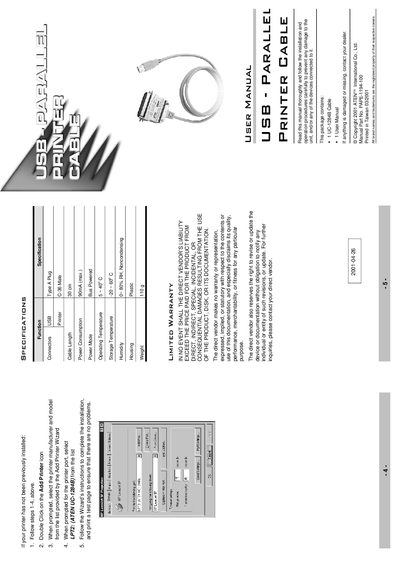 ATEN UC-1284B USB-Parallel Printer Cable User Manual - cover page