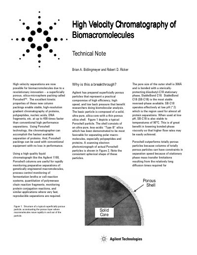 Agilent Poroshell 300SB-C18 High Velocity Chromatography Technical Note