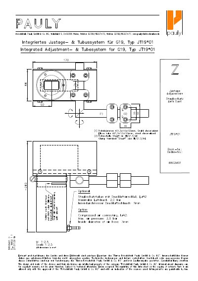 Pauly JT19*01 Integrated Adjustment & Tubesystem Data Sheet - cover page