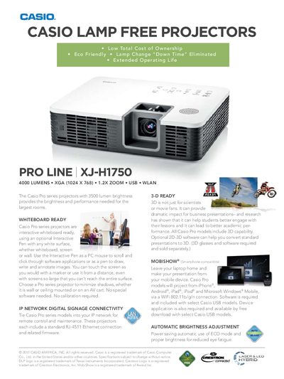 Casio XJ-H1750 Lamp-Free Projector Manual - cover page