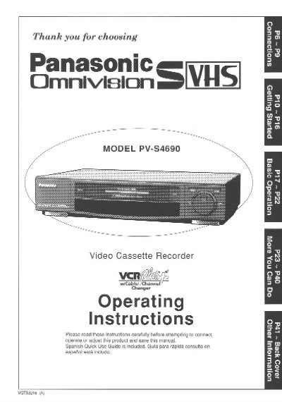 Panasonic PV-S4690 Video Cassette Recorder Operating Instructions - cover page