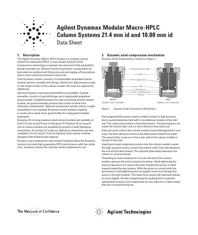 Agilent Dynamax Modular Macro HPLC Column Systems 21.4 mm id 10.00 id handbook - cover page