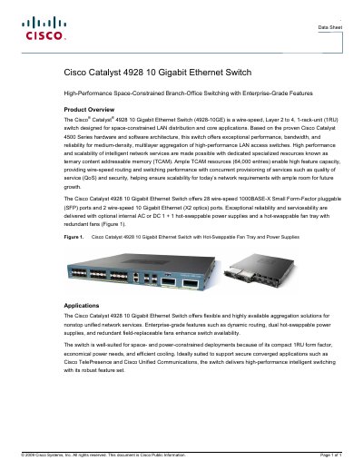 Cisco Catalyst 4928-10GE Data Sheet - cover page