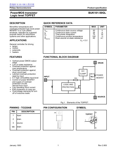 Philips BUK101-50GL PowerMOS Transistor Datasheet