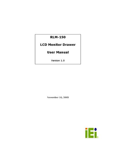 ICP Electronics RLM-150 LCD Monitor Drawer User Manual - cover page