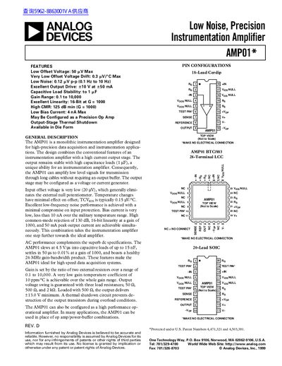 ANALOG DEVICES AMP01* Low Noise Precision Instrumentation Amplifier handbook - cover page