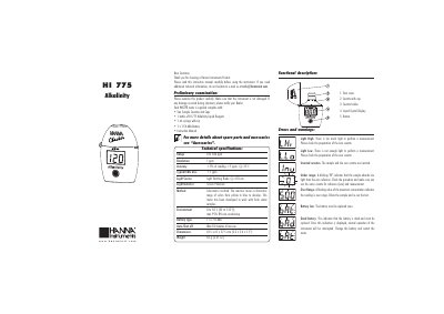 Hanna Instruments HI 775 Alkalinity Meter Instruction Manual - cover page