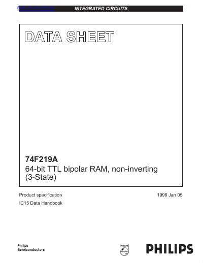 Philips 74F219A 64-bit TTL Bipolar RAM Datasheet - cover page