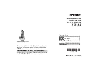 Panasonic KX-TG1311NZ/KX-TG1312NZ/KX-TG1313NZ Manual - cover page