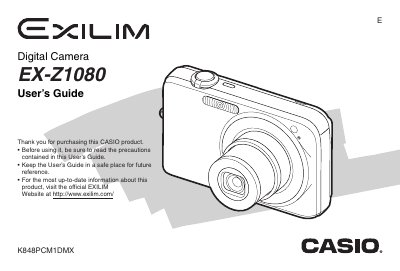 Casio EX-Z1080 Digital Camera User's Guide - cover page