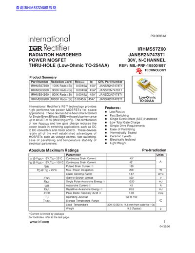 International Rectifier IRHMS57Z60 Datasheet - cover page