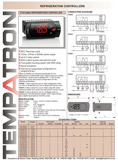 Carel PJ32 Easy Refrigeration Controller Product Specification - cover page