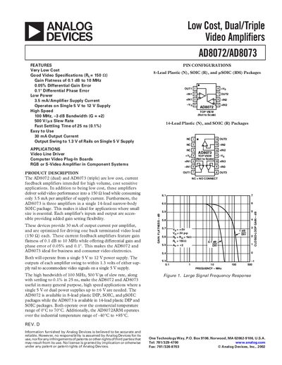 Analog Devices AD8072/AD8073 Datasheet - cover page