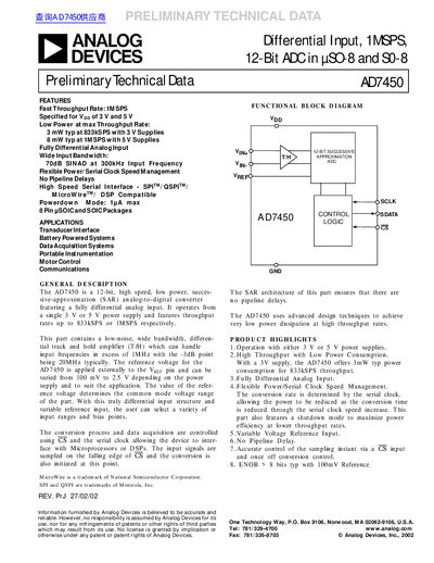 ANALOG DEVICES AD7450 handbook(1) - cover page