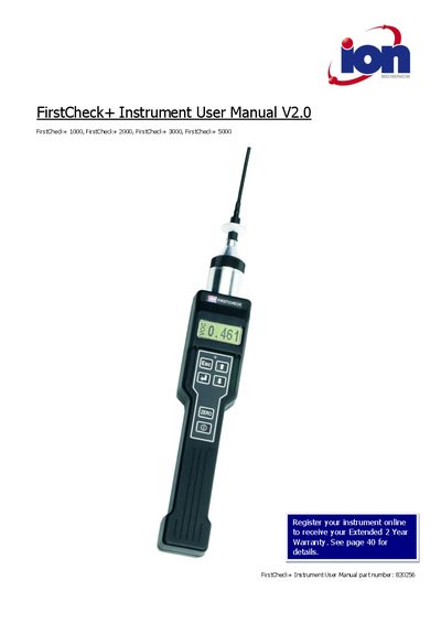Ion Science FirstCheck+ 1000/2000/3000/5000 User Manual - cover page