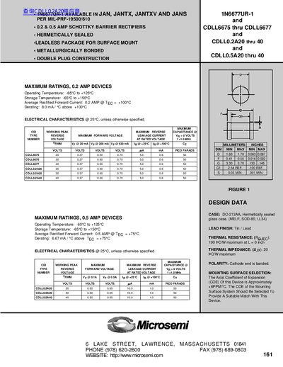 microsemi 1N6677UR-1 CDLL6675 thru CDLL6677 CDLL0.2A20 thru 40 CDLL0.5A20 thru 40 - cover page
