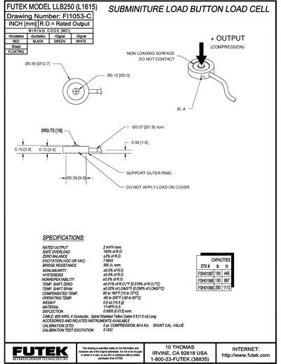 Futek LLB250(L1615) Load Cell Data Sheet - cover page