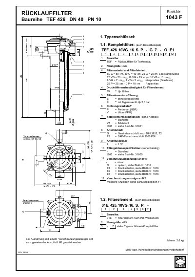 INTERNORMEN TEF 426 Return Line Filter Technical Data Sheet - cover page
