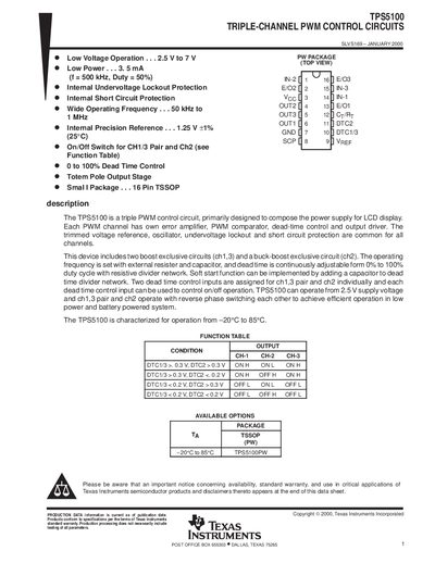 Texas Instruments TPS5100 Triple-Channel PWM Control Circuits Datasheet - cover page