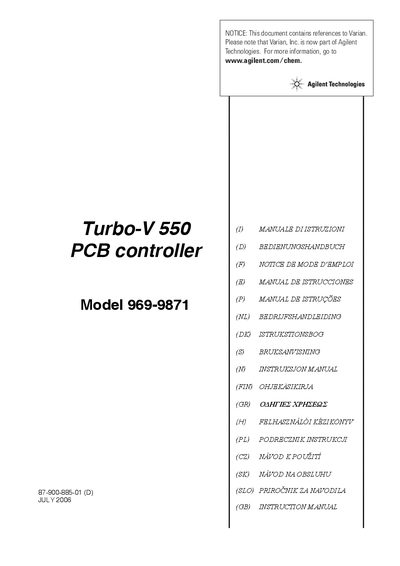 Agilent Technologies Turbo-V 550 PCB Controller 969-9871 Manual - cover page