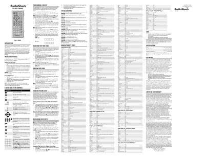 RadioShack 2-in-1 DVD-TV Remote User Guide - cover page