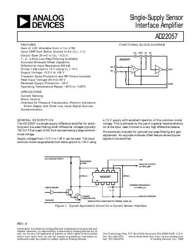 Analog Devices AD22057 Sensor Interface Amplifier Product Handbook - cover page