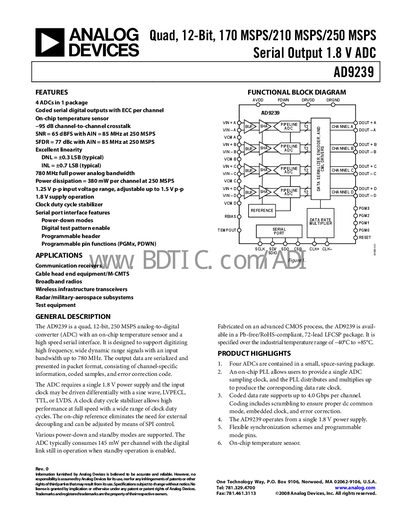 Analog Devices AD9239 Datasheet - cover page