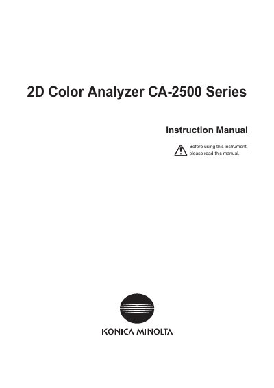 Konica Minolta CA-2500 Series 2D Color Analyzer Instruction Manual - cover page