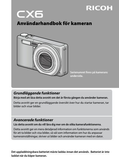 Ricoh CX6 Camera User Manual - cover page
