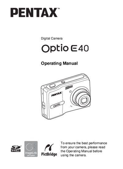Pentax Optio E40 Digital Camera Operating Manual - cover page