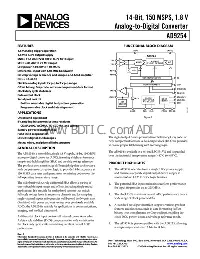 Analog Devices AD9254 Datasheet - cover page