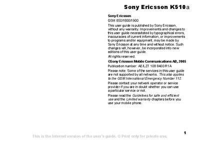 Sony Ericsson K510a User Manual - cover page