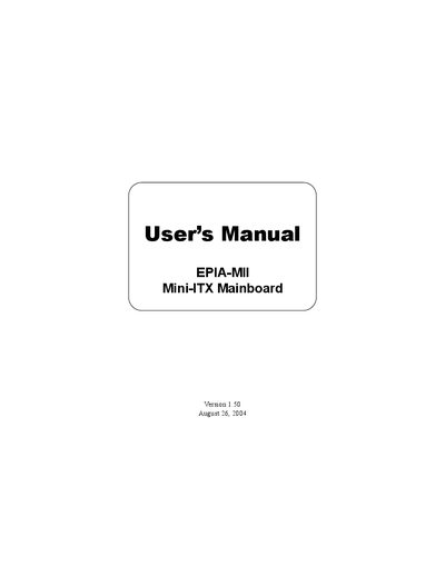 VIA EPIA-MII Mini-ITX Mainboard User Manual - cover page
