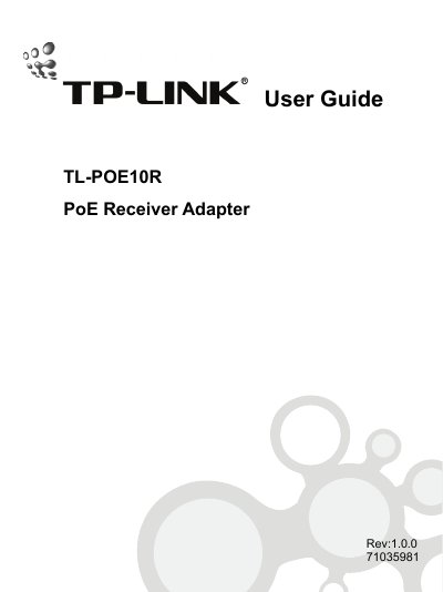 TP-Link TL-POE10R PoE Receiver Adapter User Guide - cover page