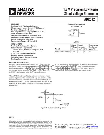 Analog Devices ADR512 Voltage Reference Datasheet - cover page