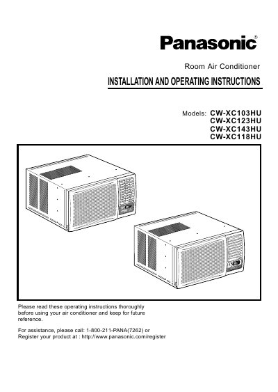 Panasonic CW-XC103HU/CW-XC123HU/CW-XC143HU/CW-XC118HU installation Manual - cover page